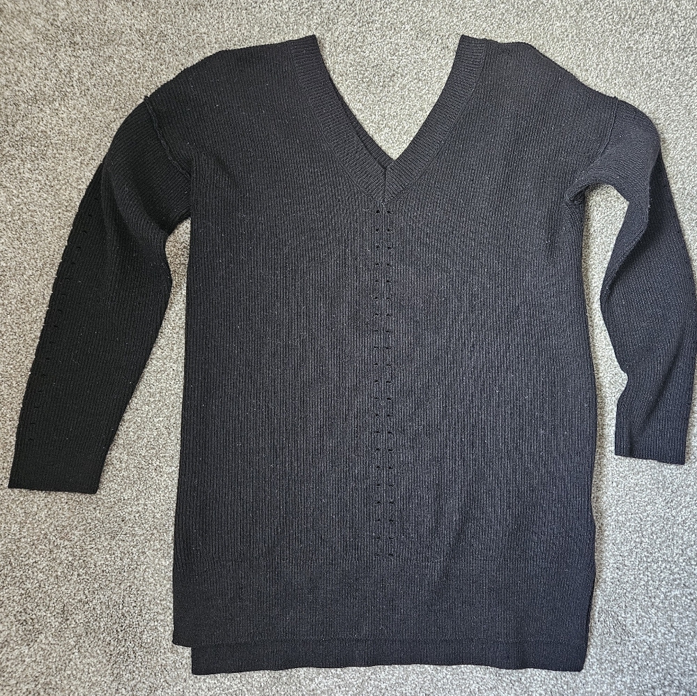 TOPSHOP Black Double V Sweater Tiny Peekaboo Holes Small Size 4